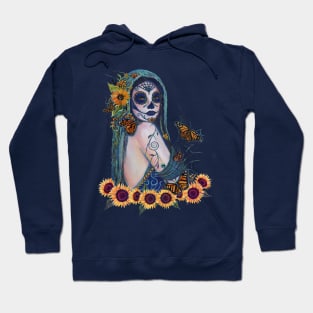 Day of the dead with sunflowers by Renee Lavoie Hoodie